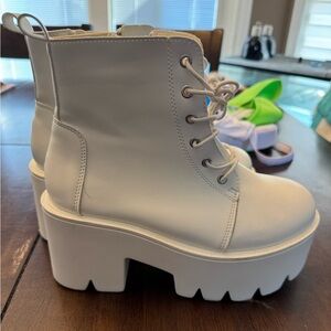 White Platform Lace-Up Boots